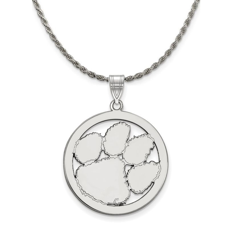Sterling Silver Clemson U Large Circle Pendant Necklace - 26 Inch